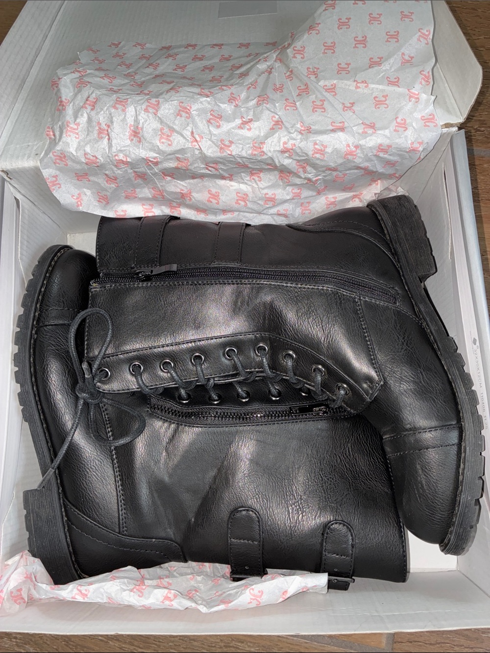 Journee Collection Black Lace-Up Moto Combat Boots - Picture 9 of 9
